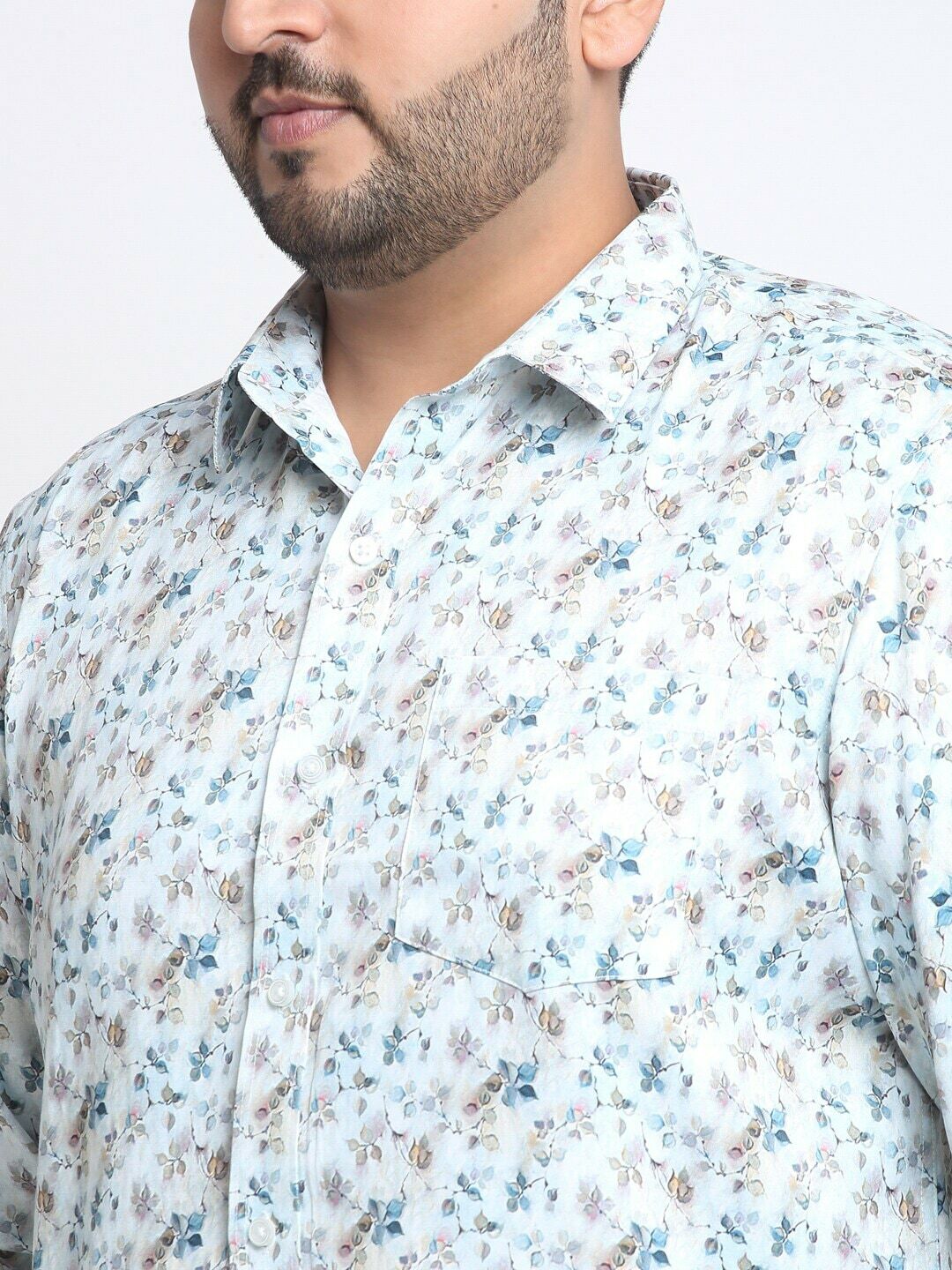 Plus Size Men Floral Printed Cotton Casual Shirt