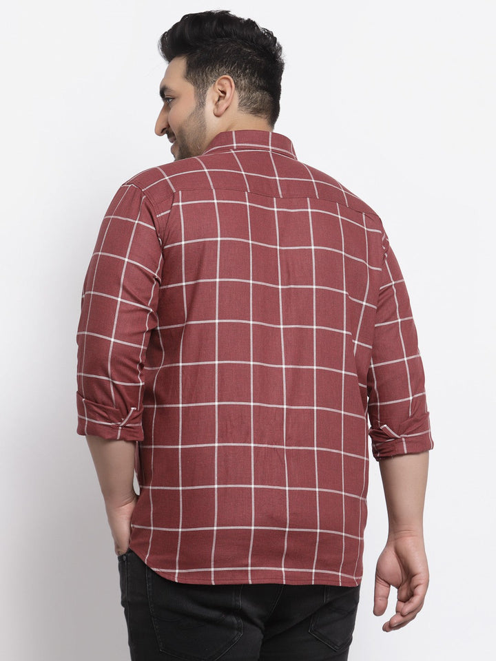 Plus Size  Men Maroon Windowpane Checked Casual Shirt