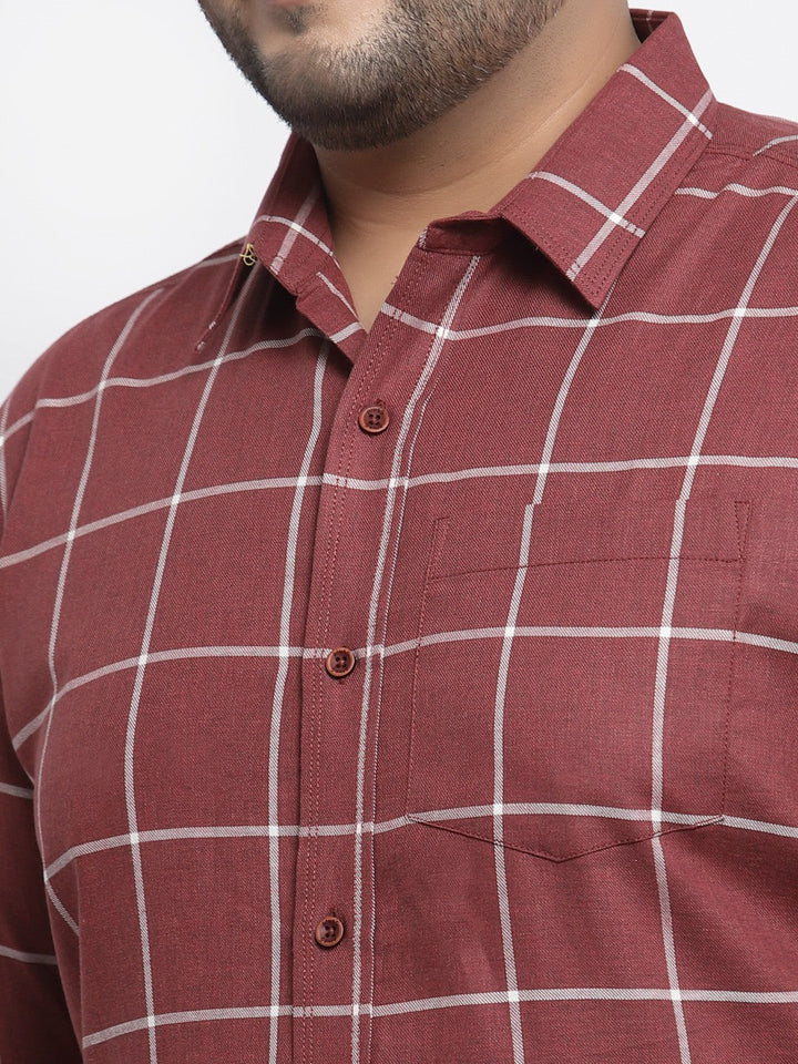 Plus Size  Men Maroon Windowpane Checked Casual Shirt