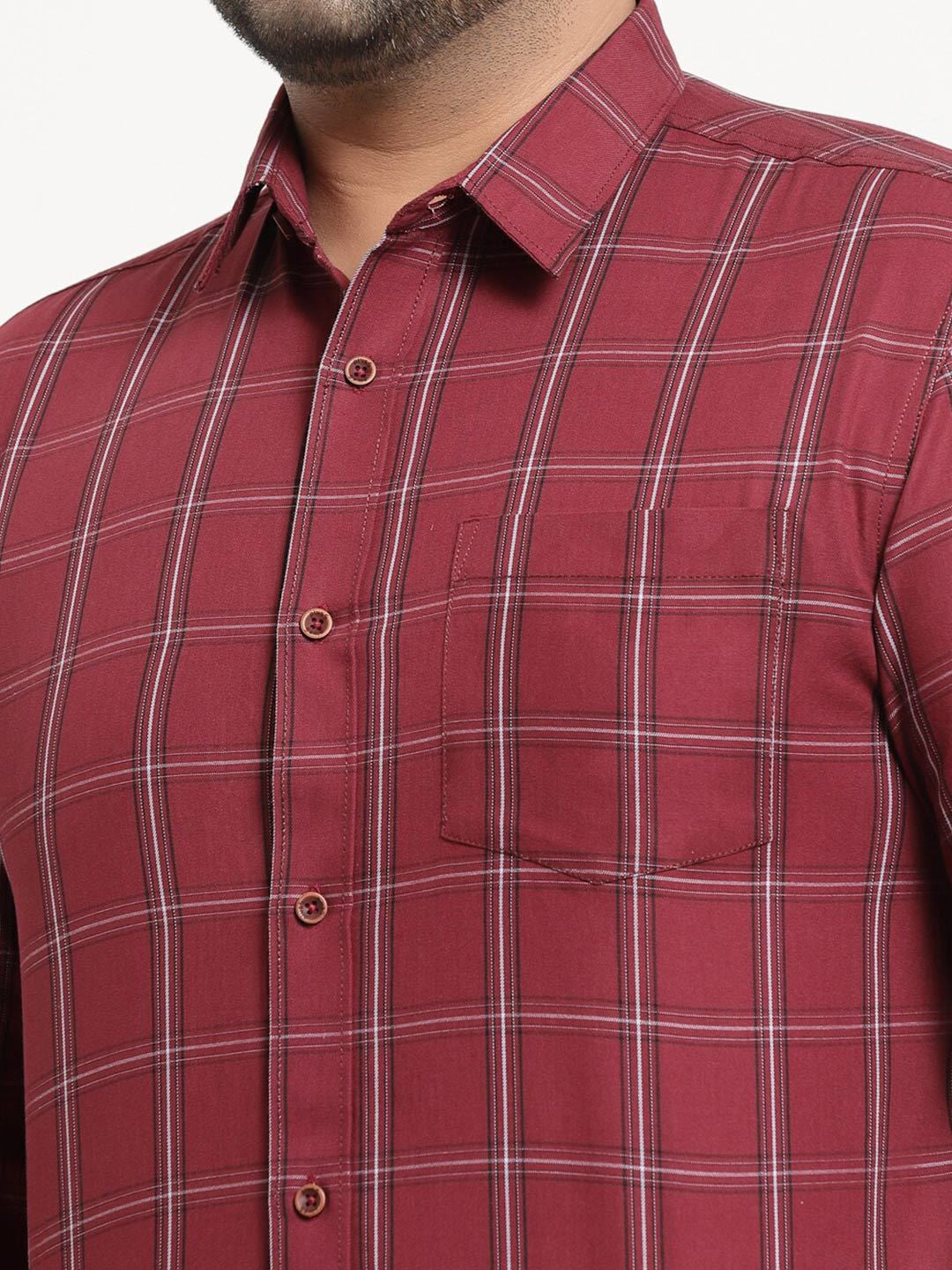 Plus Size  Men Maroon Grid Tattersall Checks Checked Cotton Casual Shirt