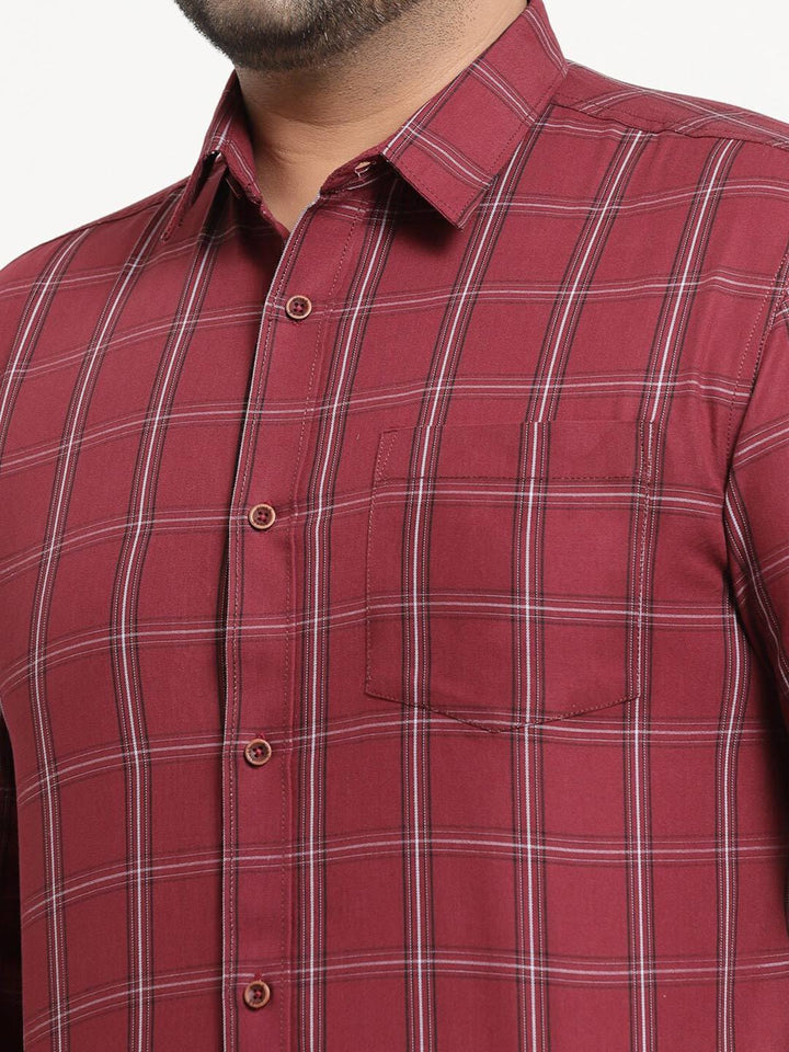 Plus Size  Men Maroon Grid Tattersall Checks Checked Cotton Casual Shirt
