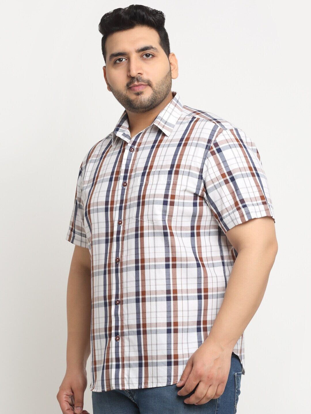 Plus Size  Tartan Checks Cotton Casual Shirt