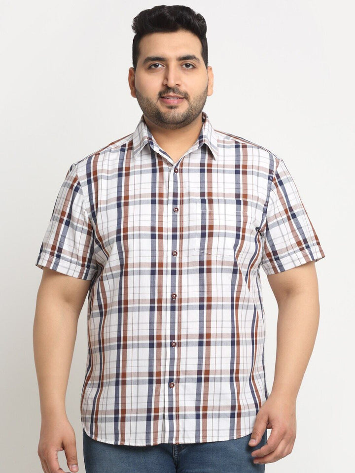 Plus Size  Tartan Checks Cotton Casual Shirt