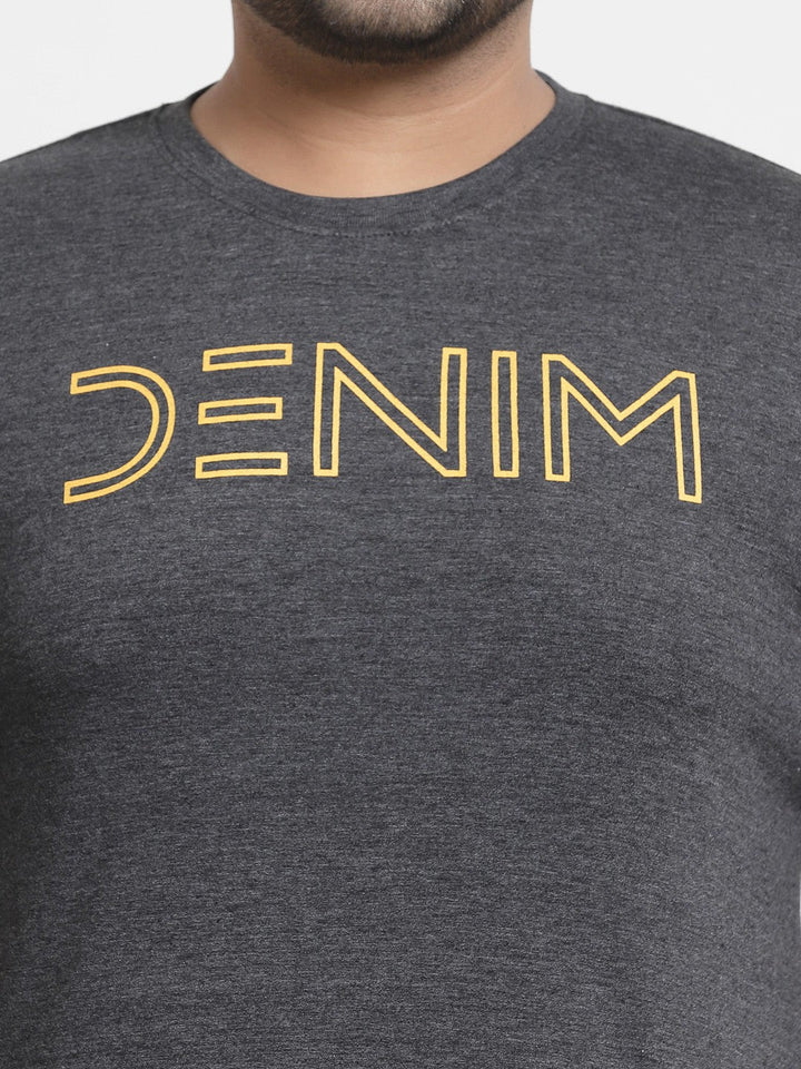 Plus Size Men  Grey  Yellow Pure Cotton T-shirt