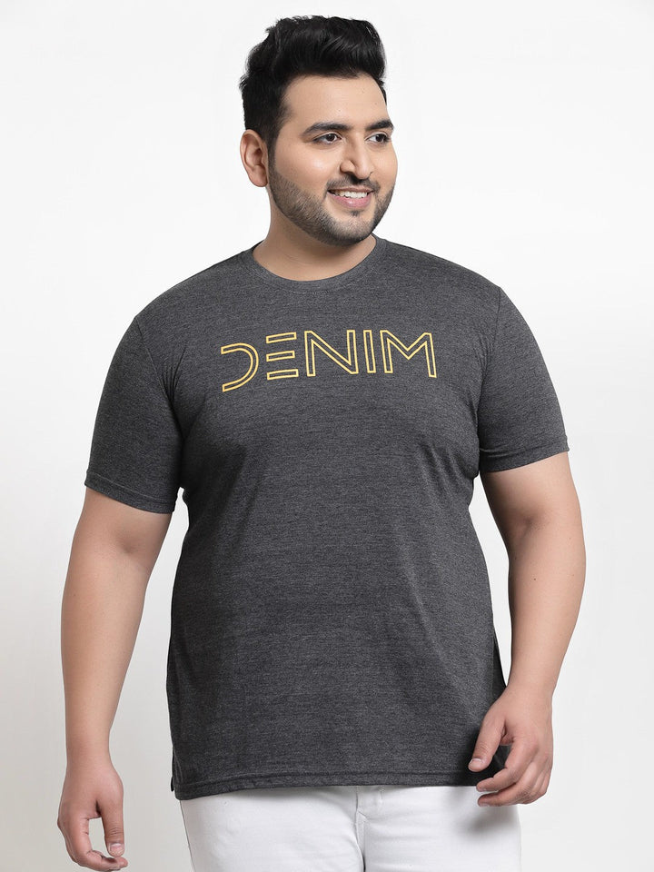 Plus Size Men  Grey  Yellow Pure Cotton T-shirt