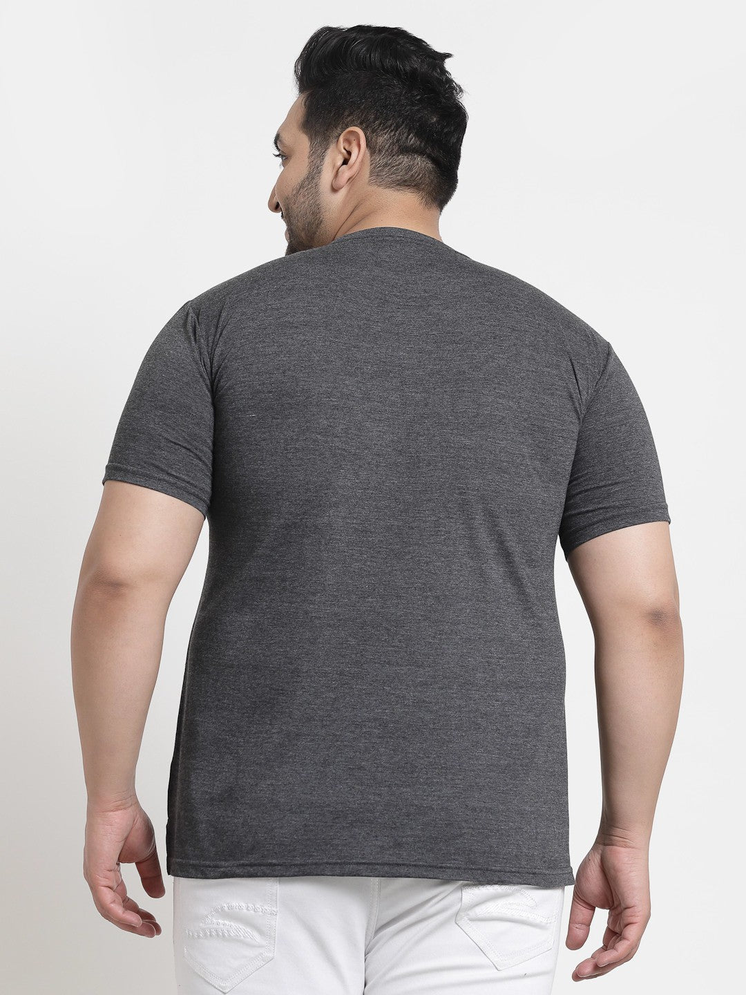Plus Size Men  Grey  Yellow Pure Cotton T-shirt