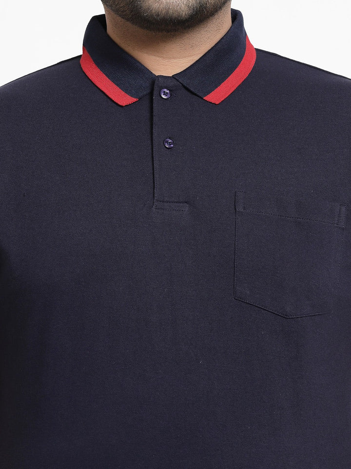 Plus Size Men  Navy Blue Polo Collar T-shirt