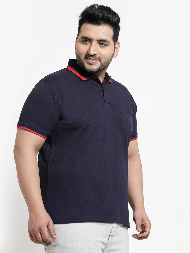 Plus Size Men  Navy Blue Polo Collar T-shirt