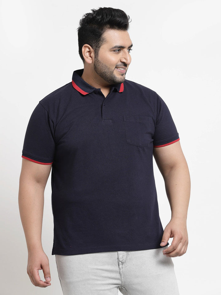 Plus Size Men  Navy Blue Polo Collar T-shirt