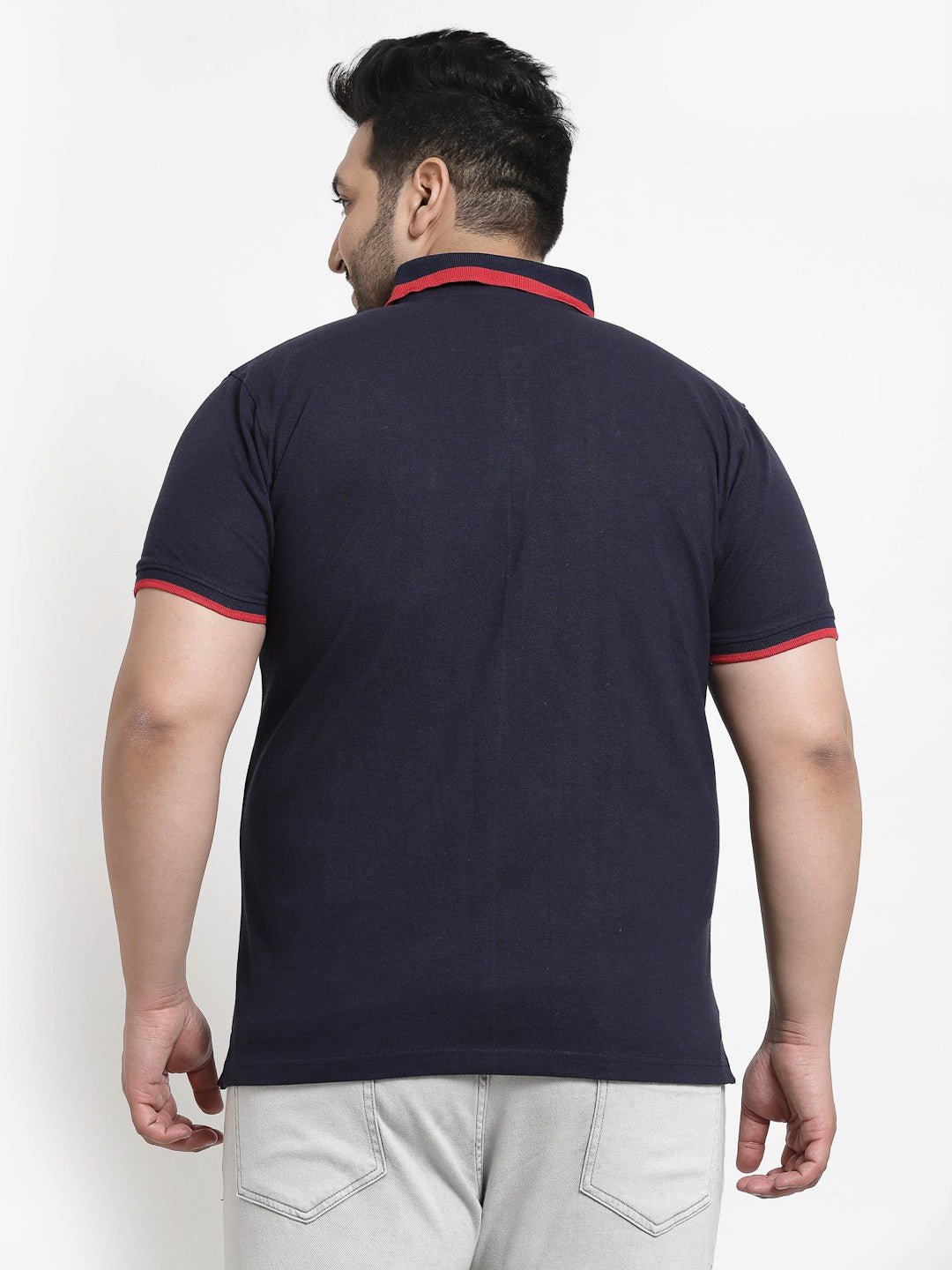 Plus Size Men  Navy Blue Polo Collar T-shirt