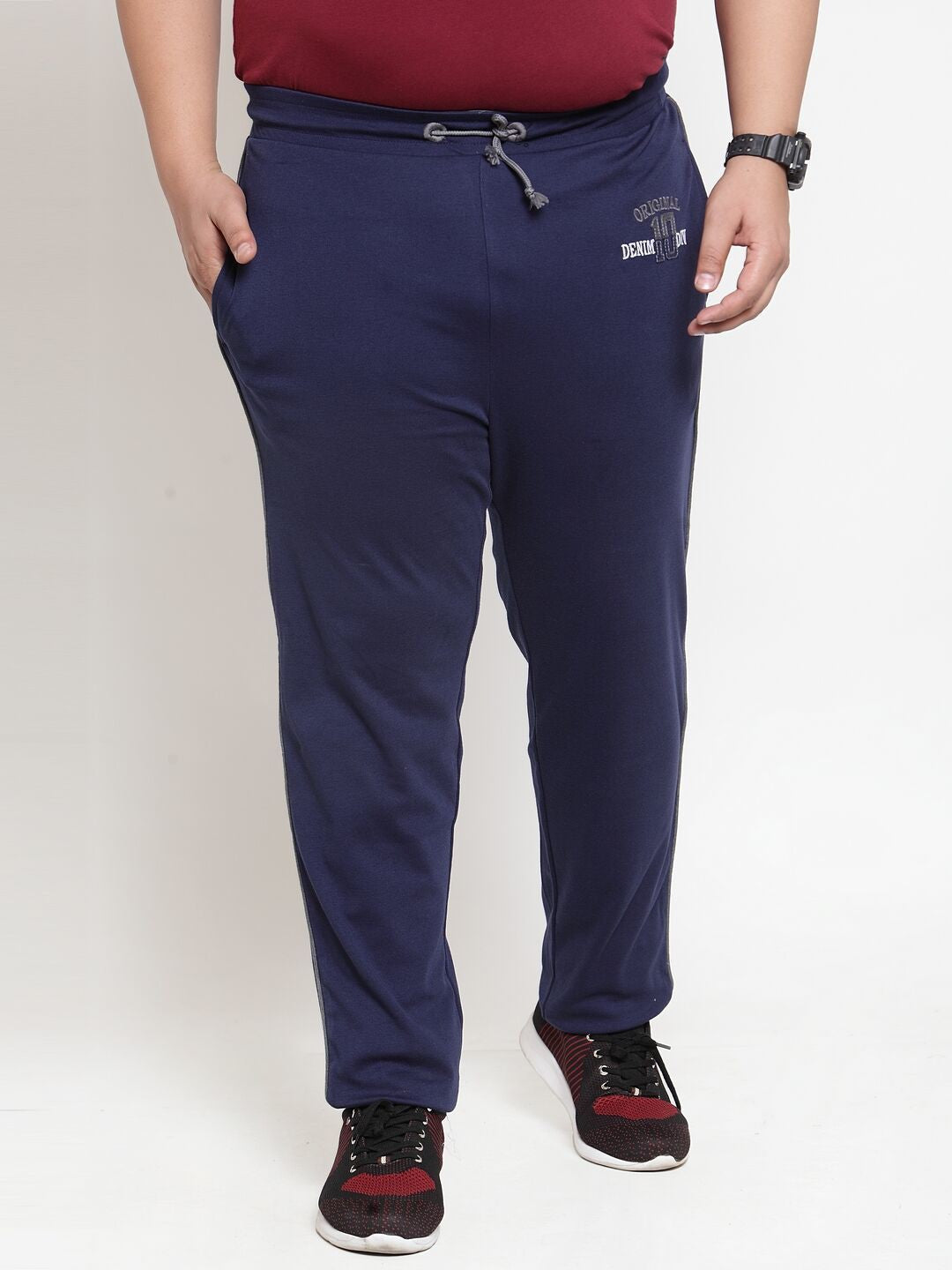 Plus Size Men Navy Blue Solid Straight-Fit Trackpants