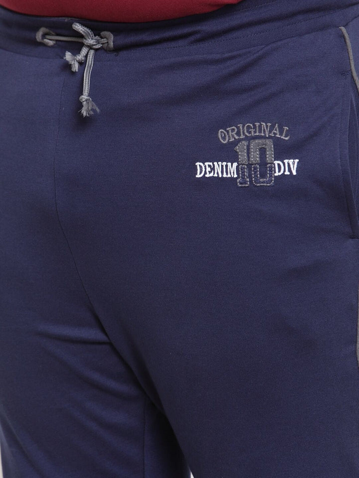 Plus Size Men Navy Blue Solid Straight-Fit Trackpants