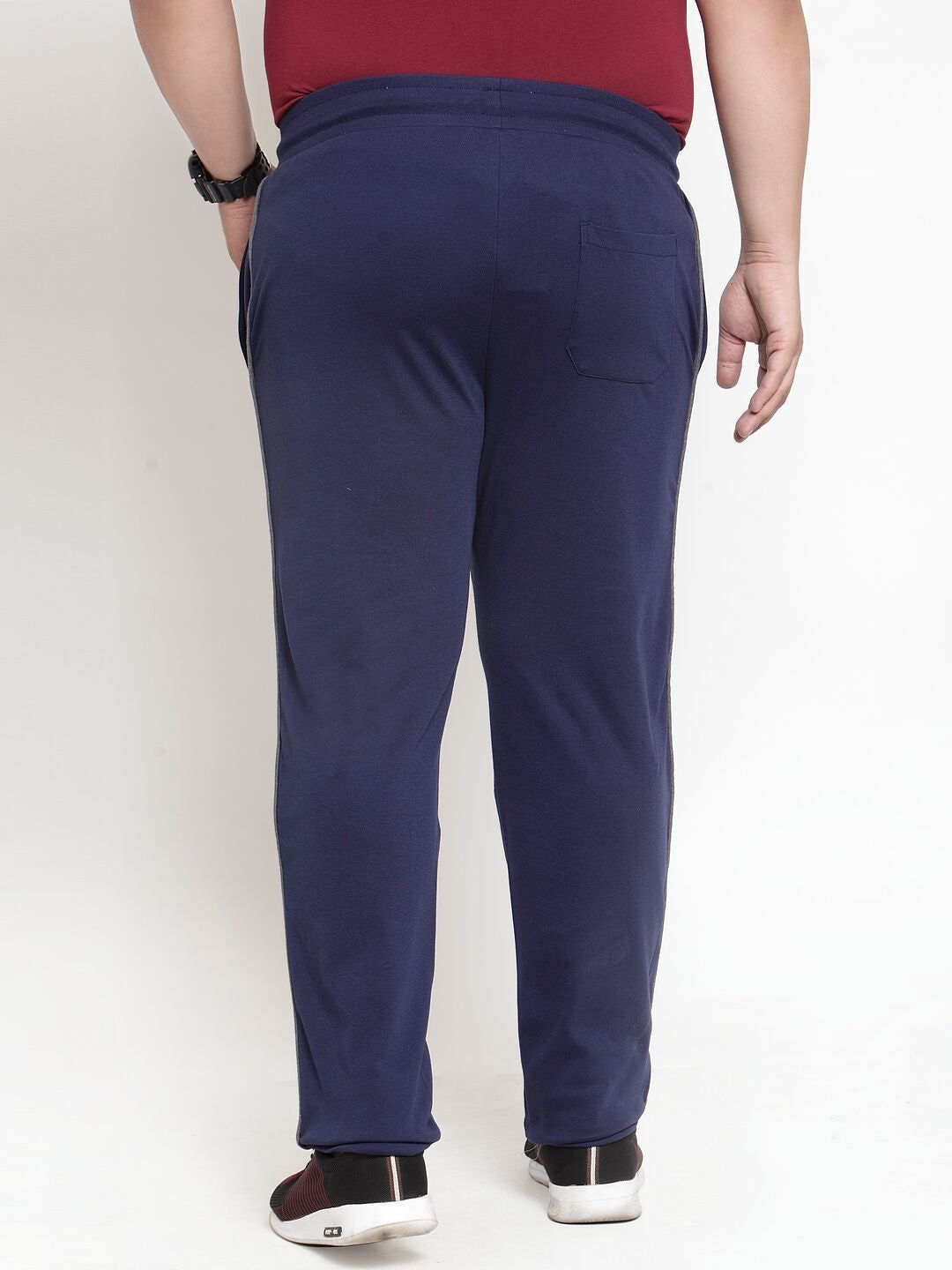 Plus Size Men Navy Blue Solid Straight-Fit Trackpants