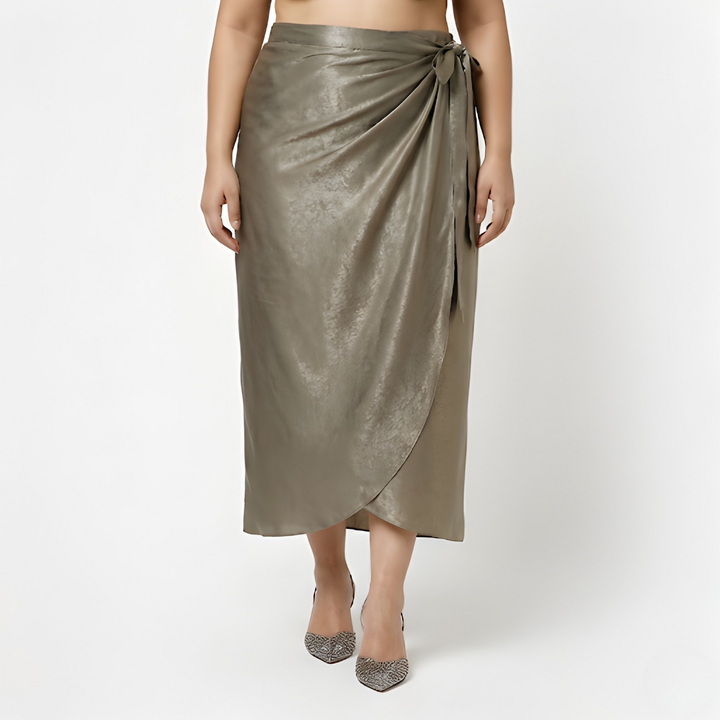Olive Satin Drape Skirt