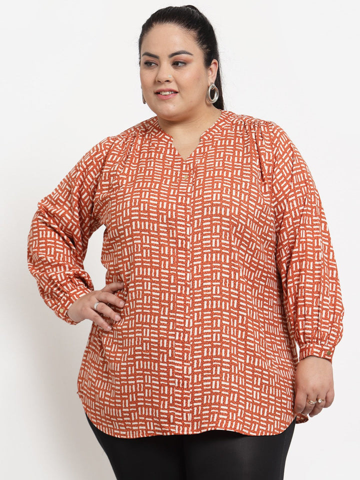 Plus Size  Women Pink  White Print Top