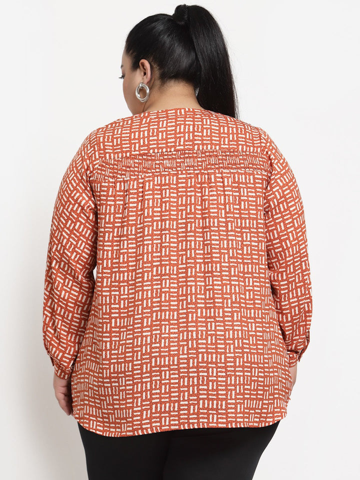 Plus Size  Women Pink  White Print Top