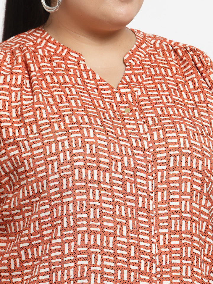 Plus Size  Women Pink  White Print Top