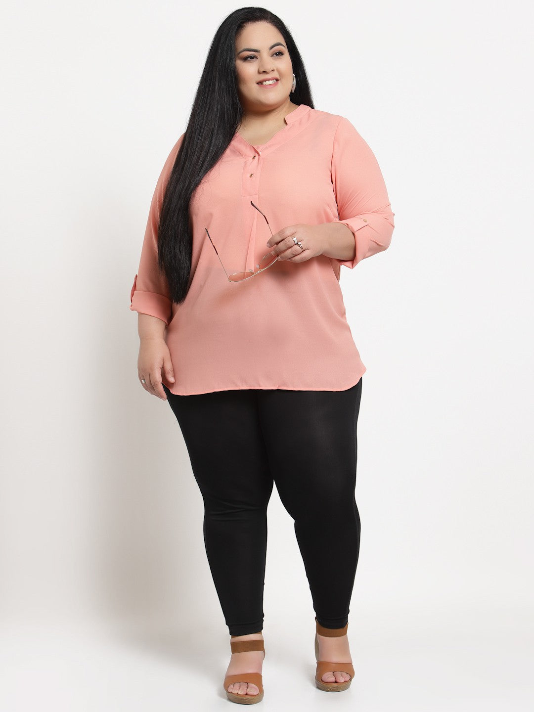 Plus Size Women  Peach Solid Top