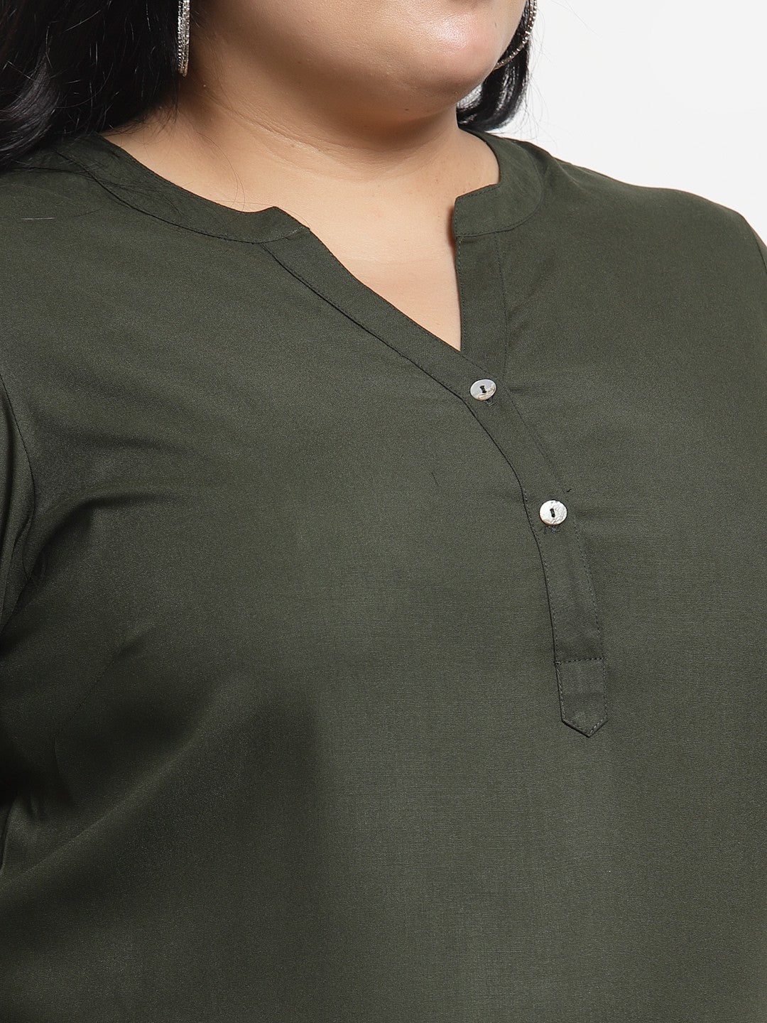 Plus Size Olive Green Solid Mandarin Collar Top