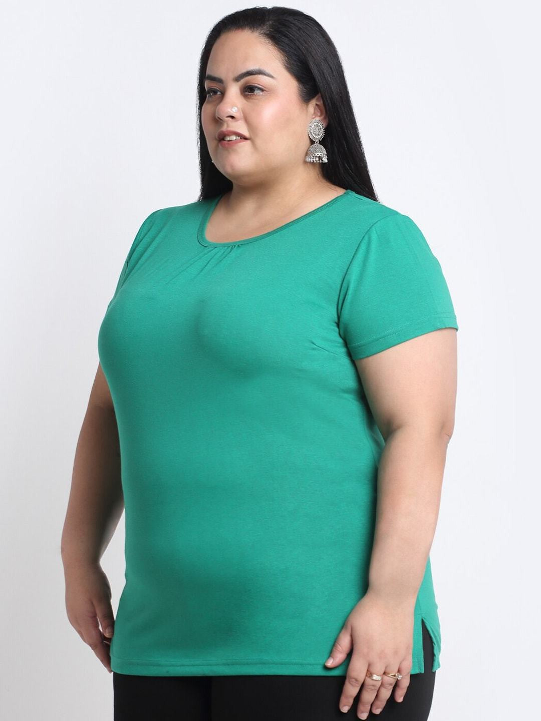 Plus Size Women  Green Cotton T-shirt