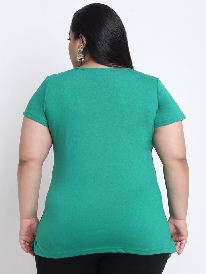 Plus Size Women  Green Cotton T-shirt
