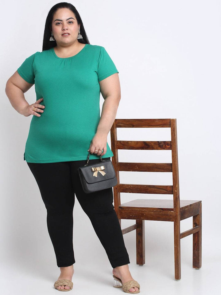 Plus Size Women  Green Cotton T-shirt