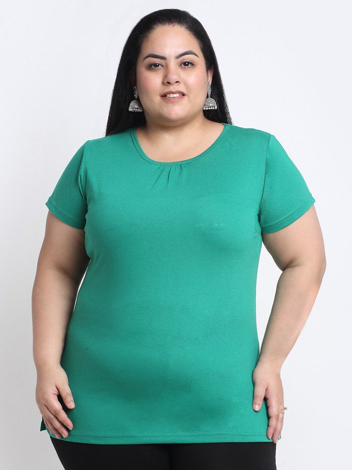 Plus Size Women  Green Cotton T-shirt