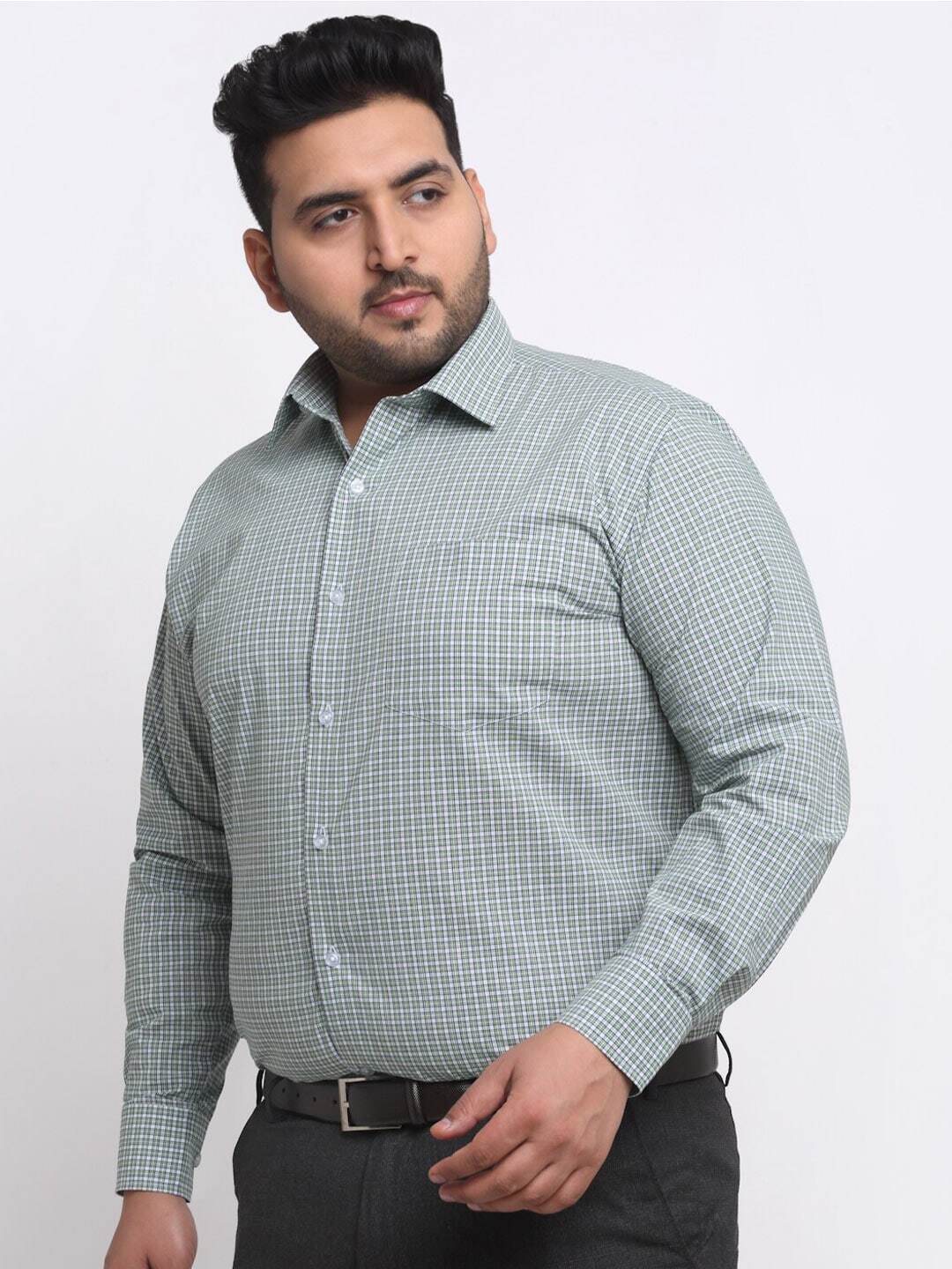Plus Size  Micro Checks Cotton Formal Shirt