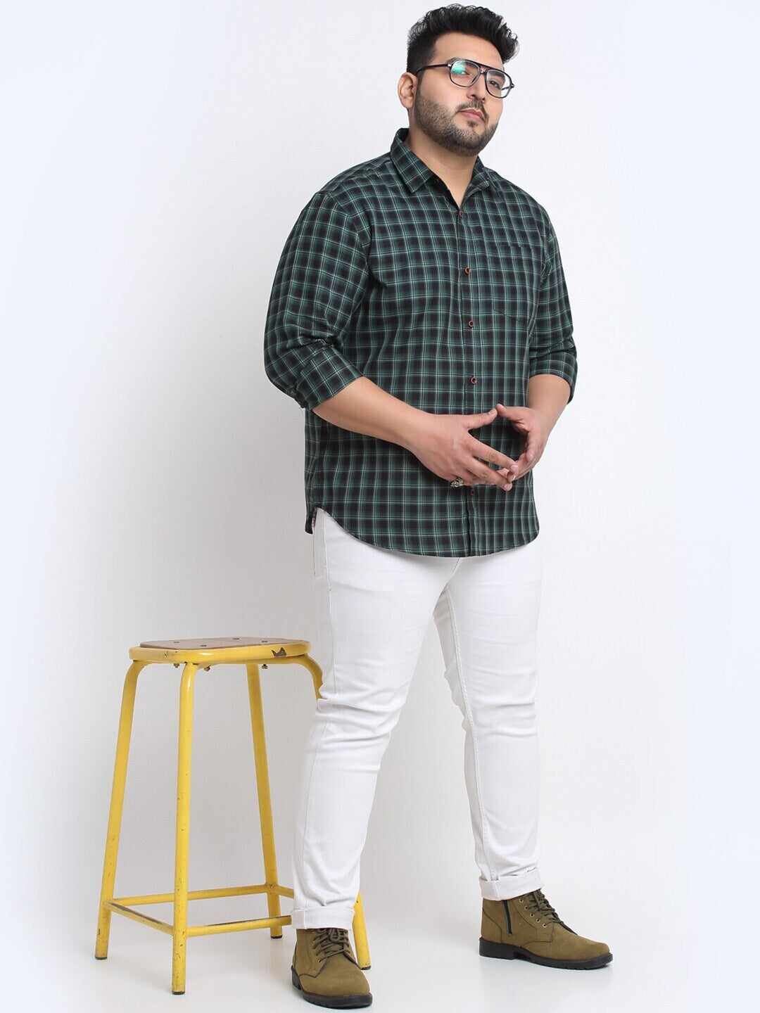 Plus Size   Tartan Checked Casual Cotton Shirt