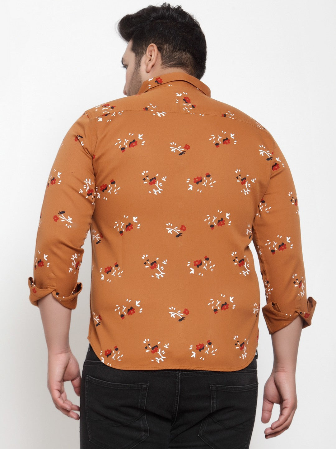 Plus Size Men Brown  Off-White Regular Fit Printed Casual Shirt