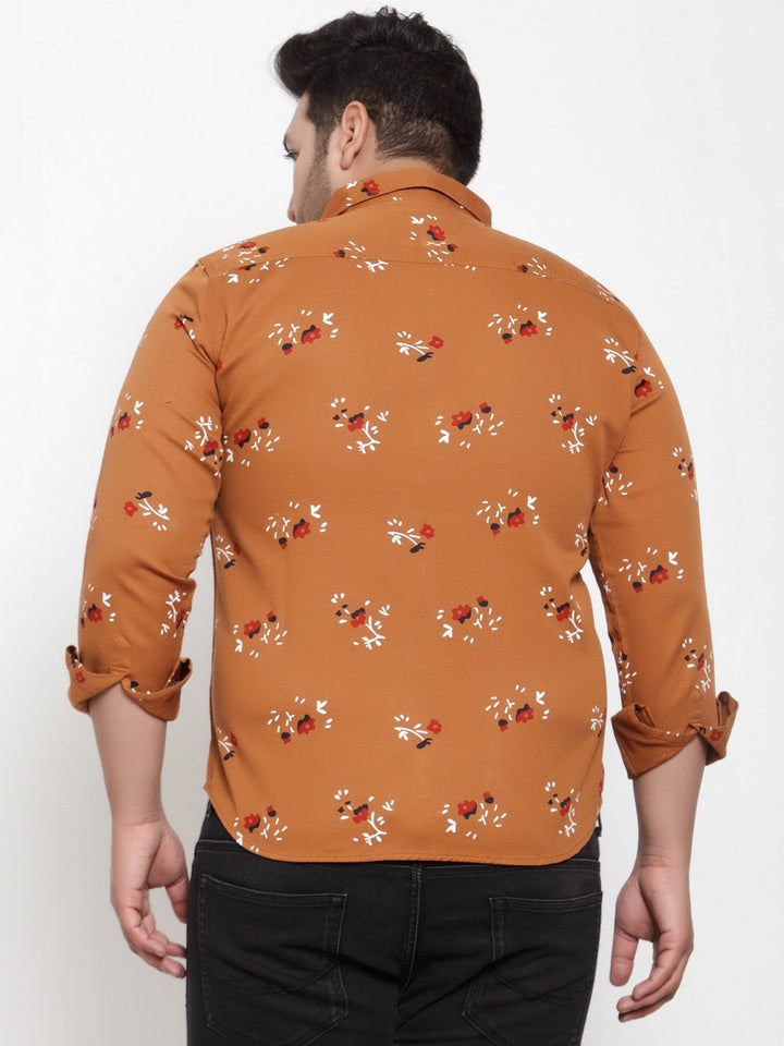 Plus Size Men Brown  Off-White Regular Fit Printed Casual Shirt