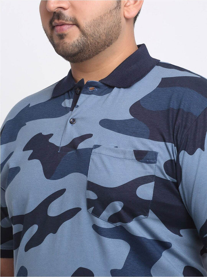 Plus Size  Camouflage Printed Polo Collar Cotton T-shirt