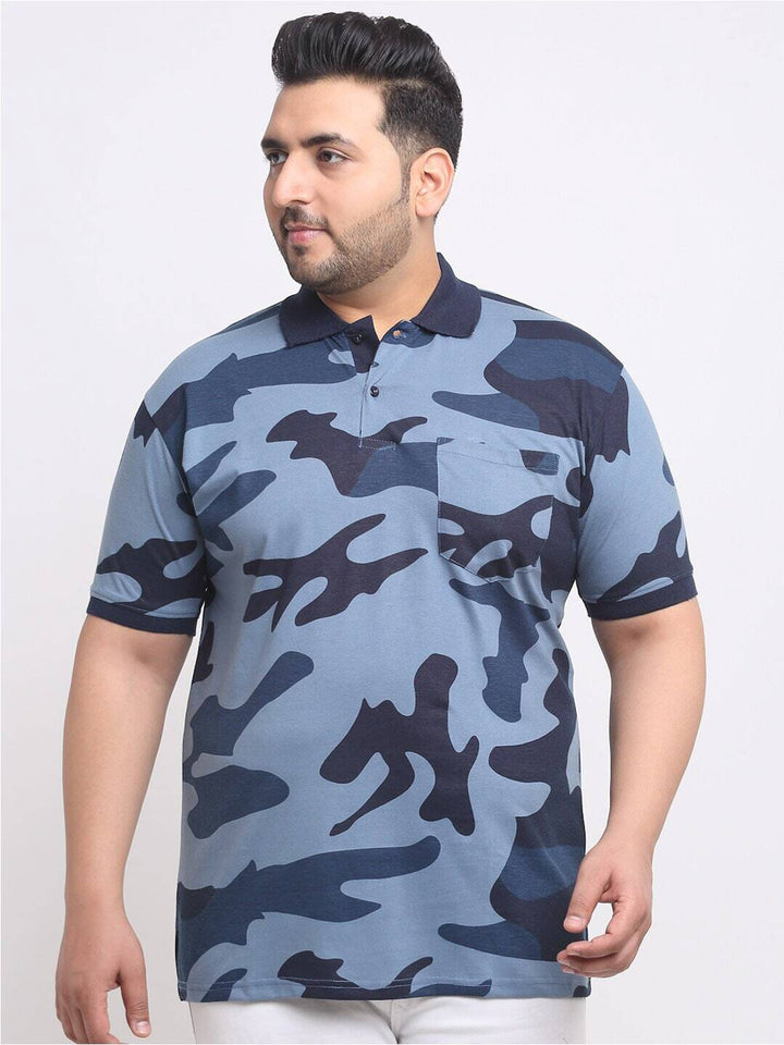 Plus Size  Camouflage Printed Polo Collar Cotton T-shirt