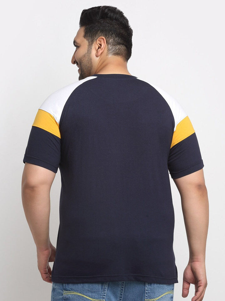 Plus Size Black Round Neck Raglan Sleeves Cotton T-Shirt