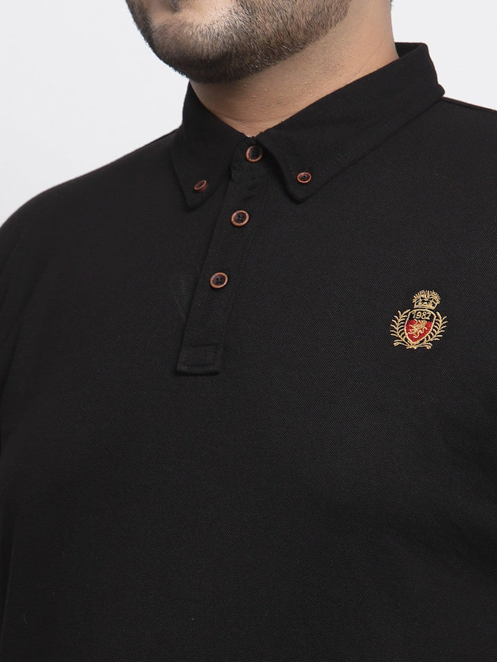 Plus Size  Men Black Polo Collar Pure Cotton T-shirt