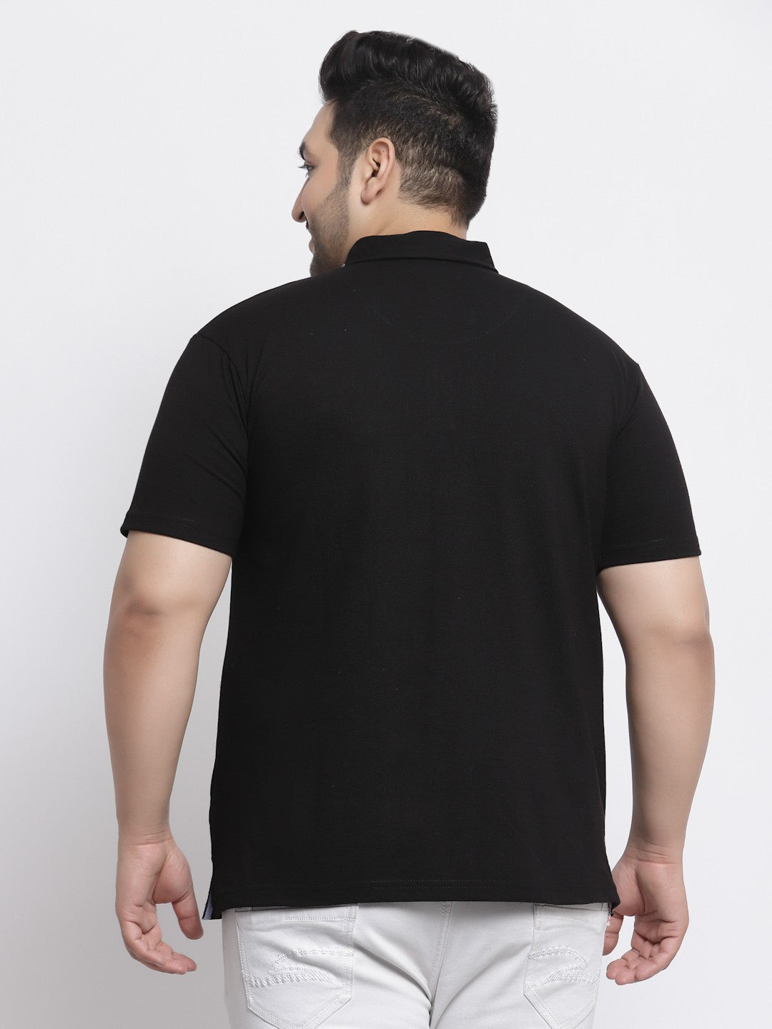 Plus Size  Men Black Polo Collar Pure Cotton T-shirt