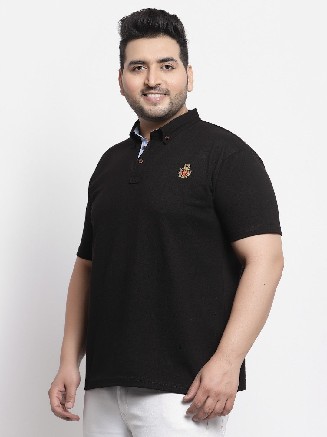 Plus Size  Men Black Polo Collar Pure Cotton T-shirt