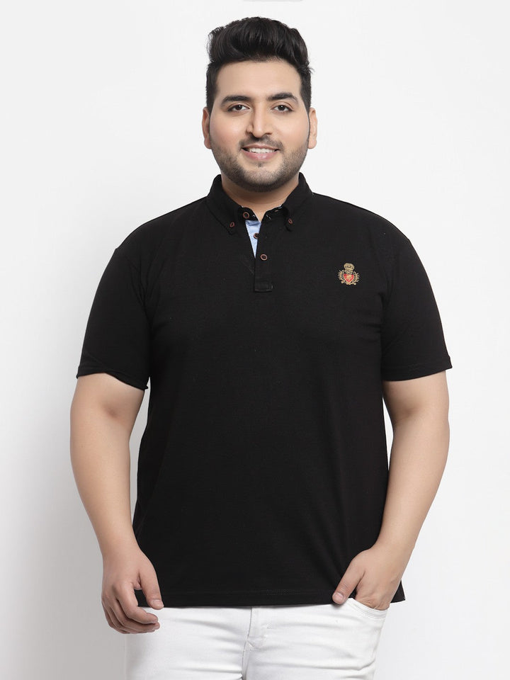 Plus Size  Men Black Polo Collar Pure Cotton T-shirt
