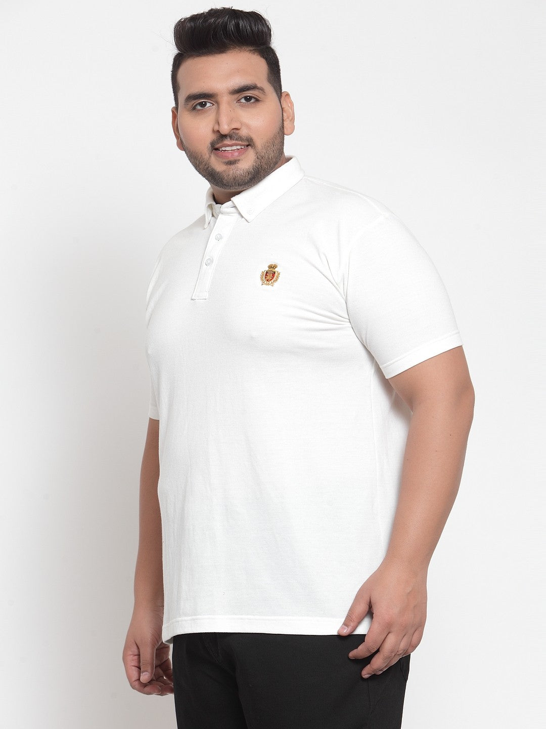 Plus Size Men White Solid Polo Collar Pure Cotton T-shirt