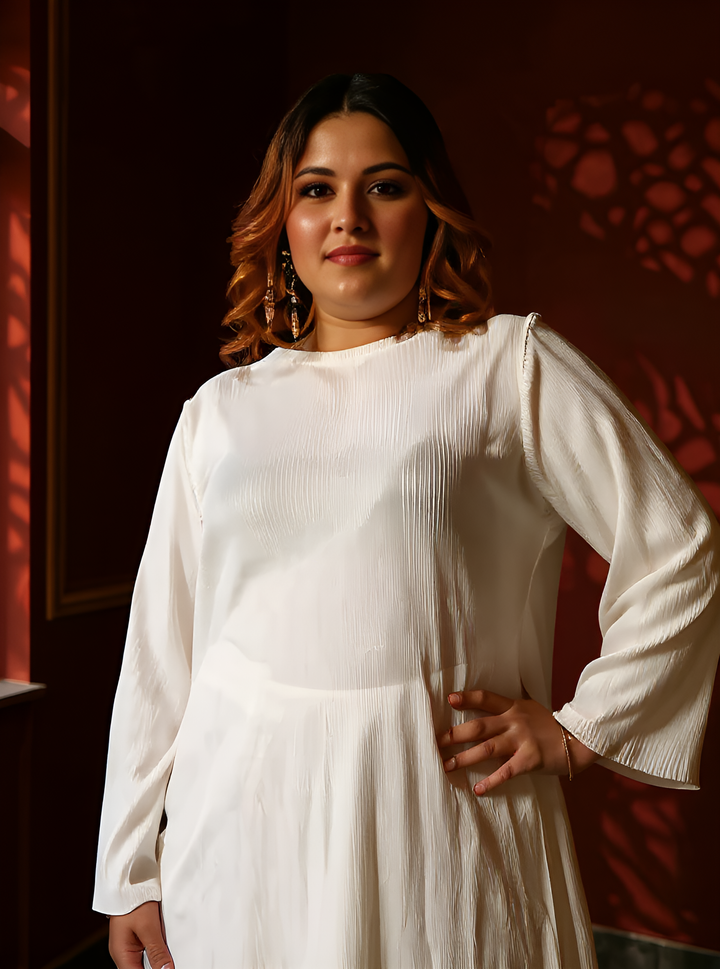 Solid Pleated Kurta Set