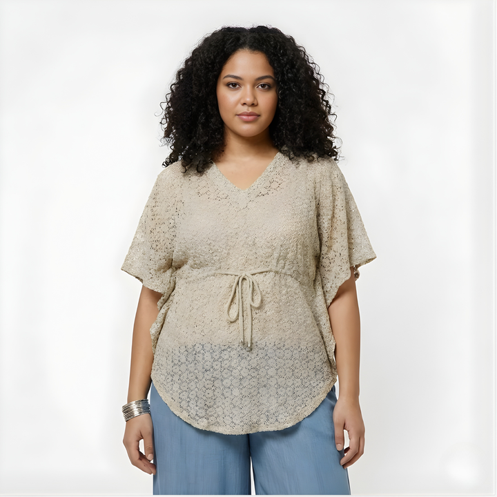 Beige Lace Fabric Kaftan With Spaghetti