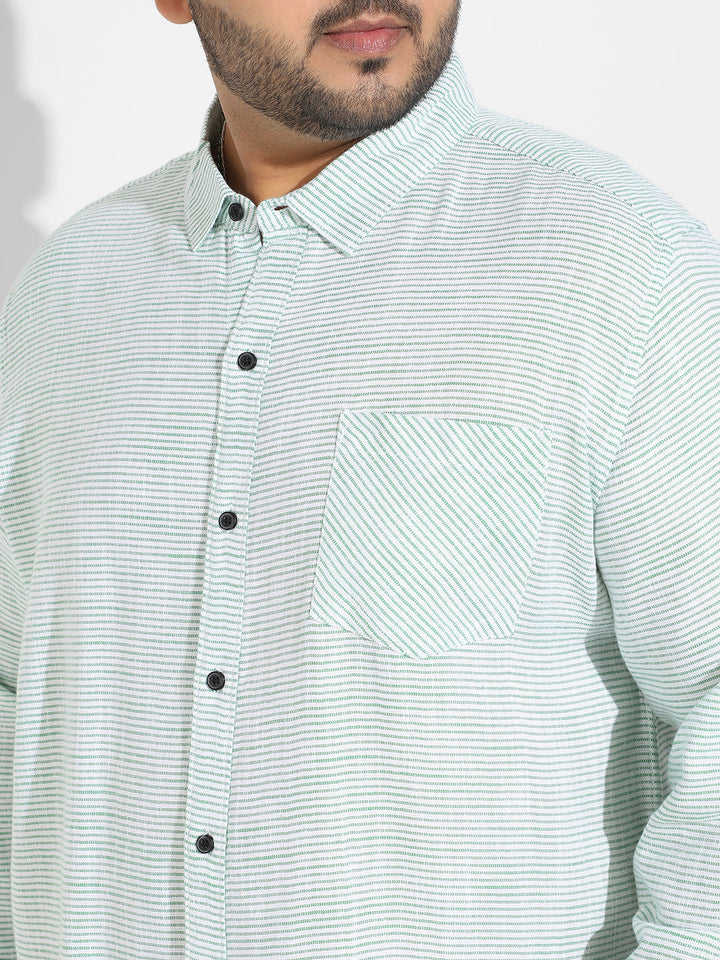 White & Green Horizontal Chalk Striped Shirt