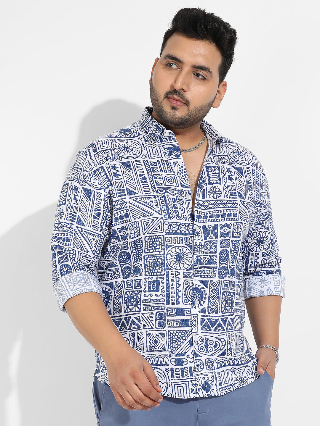 Indigo Blue Contrast Aztec Shirt