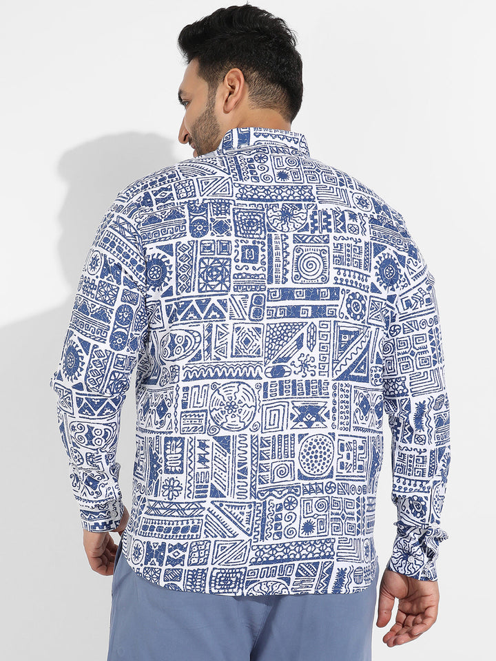Indigo Blue Contrast Aztec Shirt