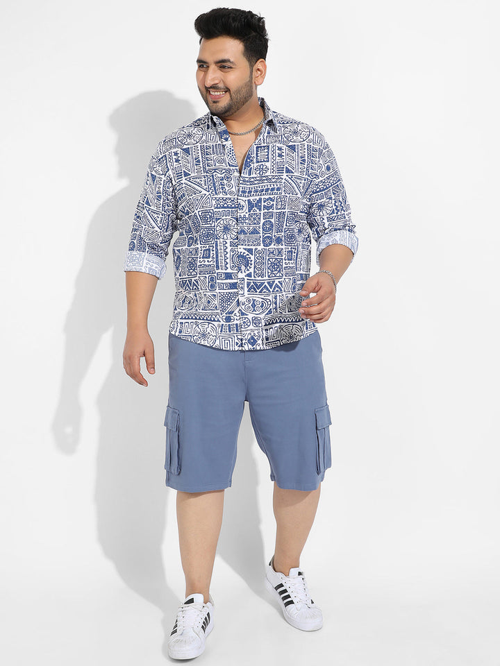 Indigo Blue Contrast Aztec Shirt