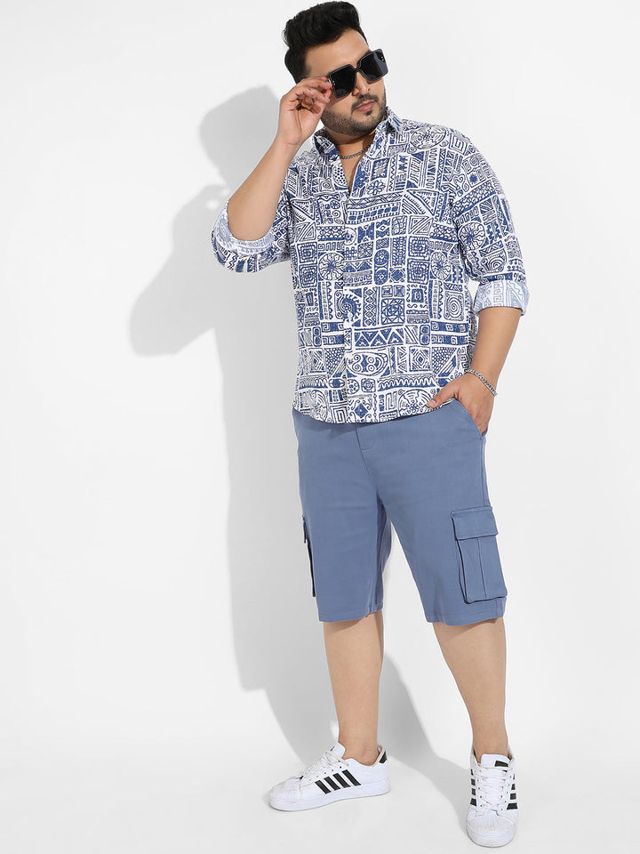 Indigo Blue Contrast Aztec Shirt