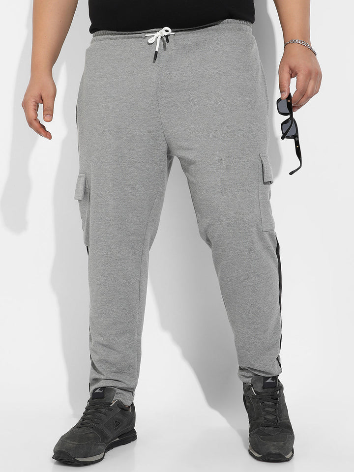 Grey Contrast Striped Cargo Joggers