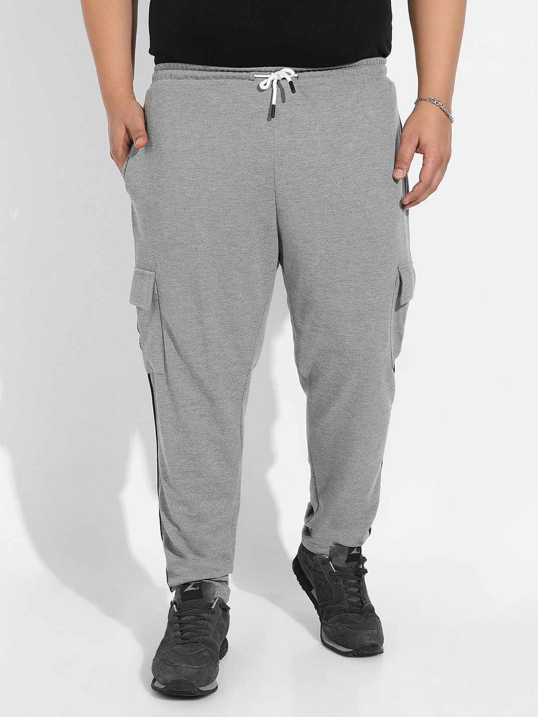 Grey Contrast Striped Cargo Joggers