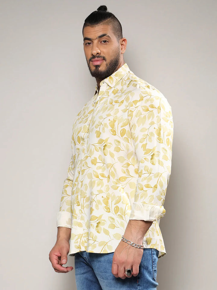 Artistic Foliage Print Button Up Shirt