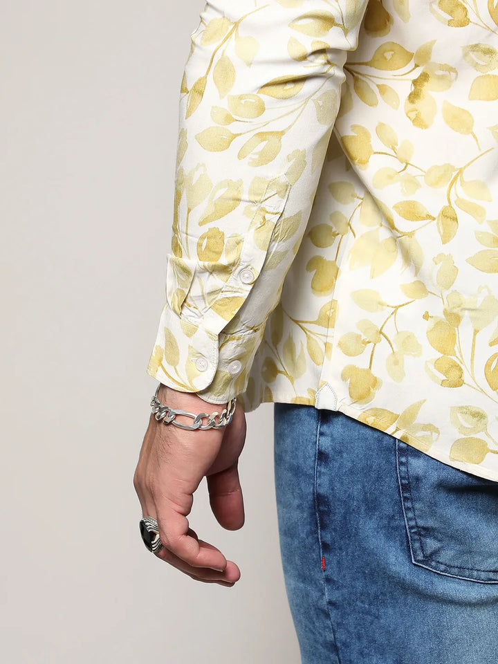 Artistic Foliage Print Button Up Shirt